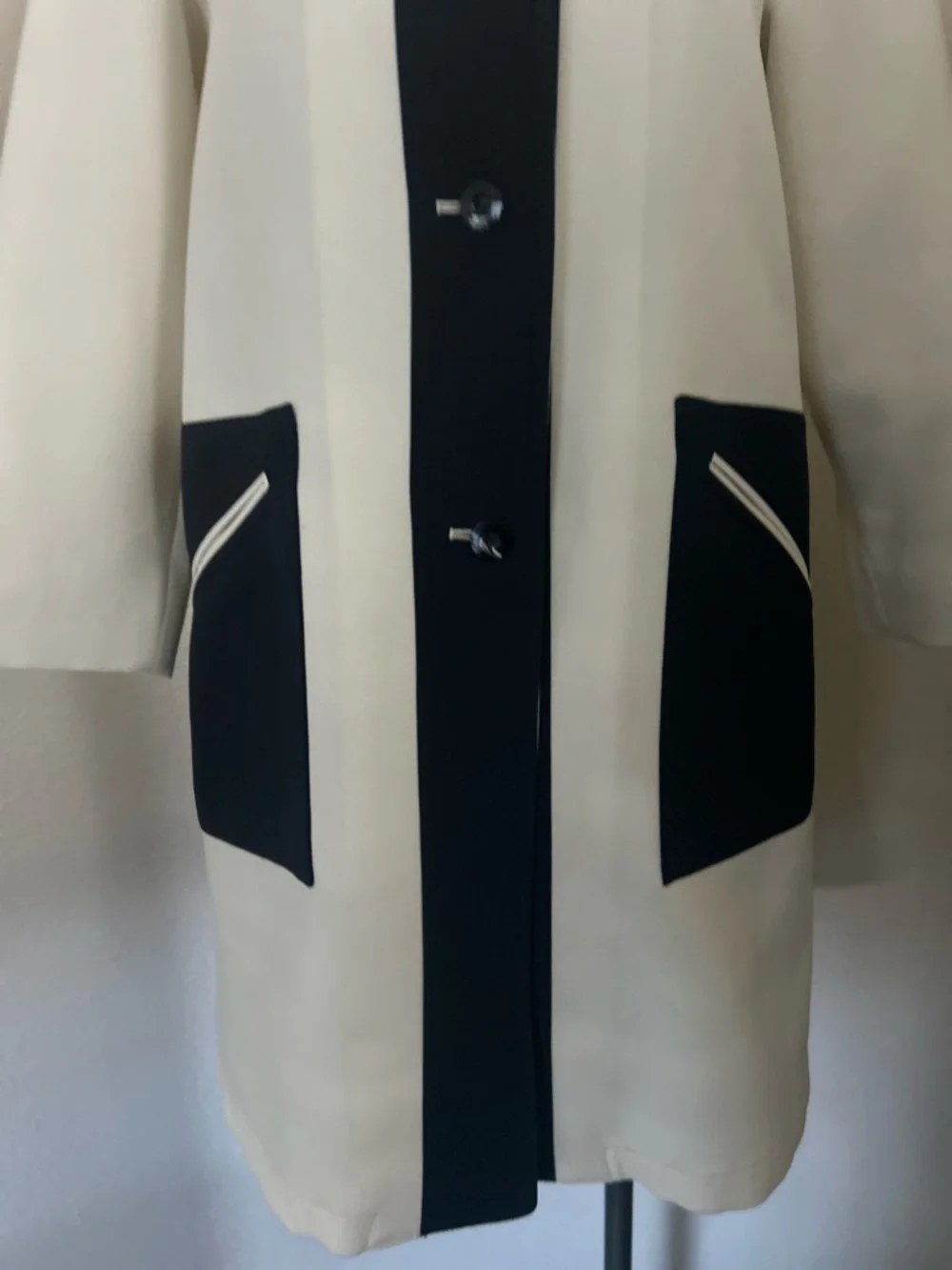 Contrast Trim Cream and Blue Long Trench Coat